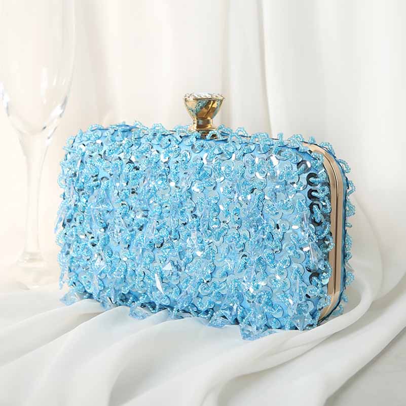 Beaded Evening Clutch Purse – Wedding Party Prom Ball Handbag with Buckle Closure