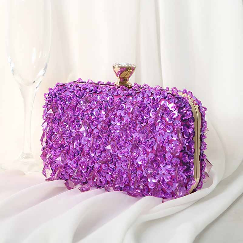 Beaded Evening Clutch Purse – Wedding Party Prom Ball Handbag with Buckle Closure