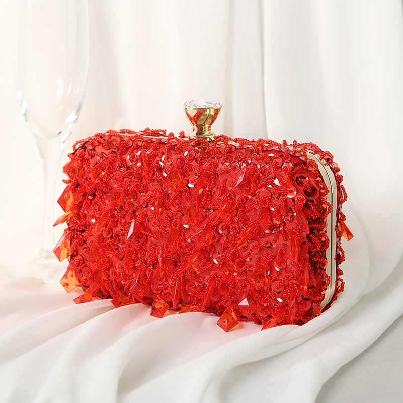Beaded Evening Clutch Purse – Wedding Party Prom Ball Handbag with Buckle Closure