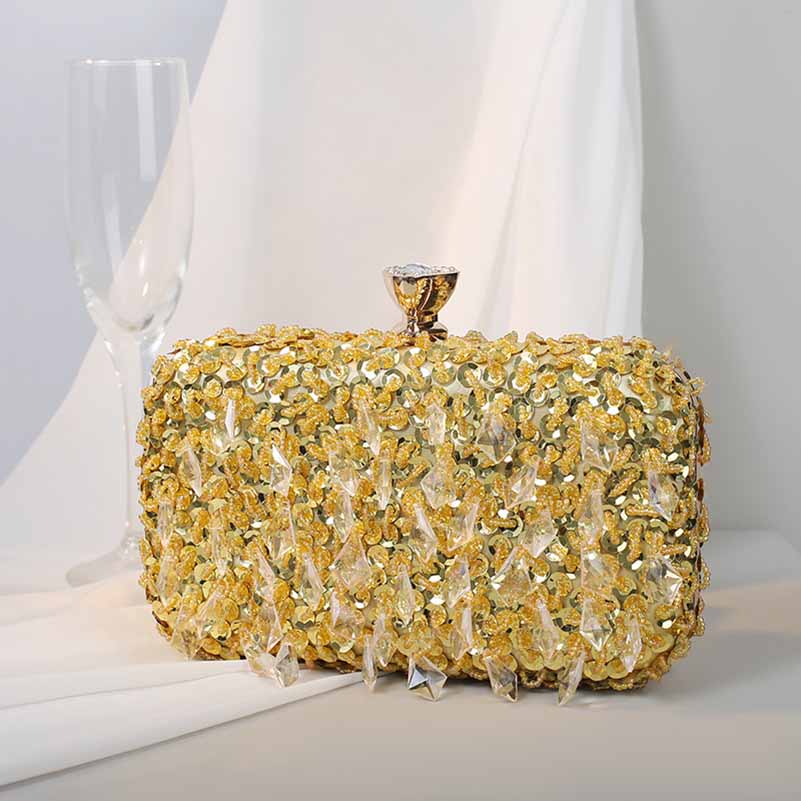 Beaded Evening Clutch Purse – Wedding Party Prom Ball Handbag with Buckle Closure