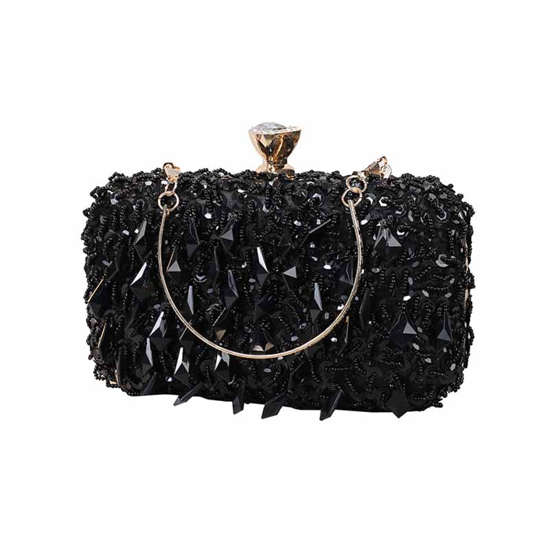 Beaded Evening Clutch Purse – Wedding Party Prom Ball Handbag with Buckle Closure