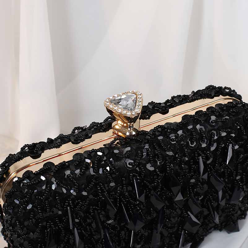 Beaded Evening Clutch Purse – Wedding Party Prom Ball Handbag with Buckle Closure