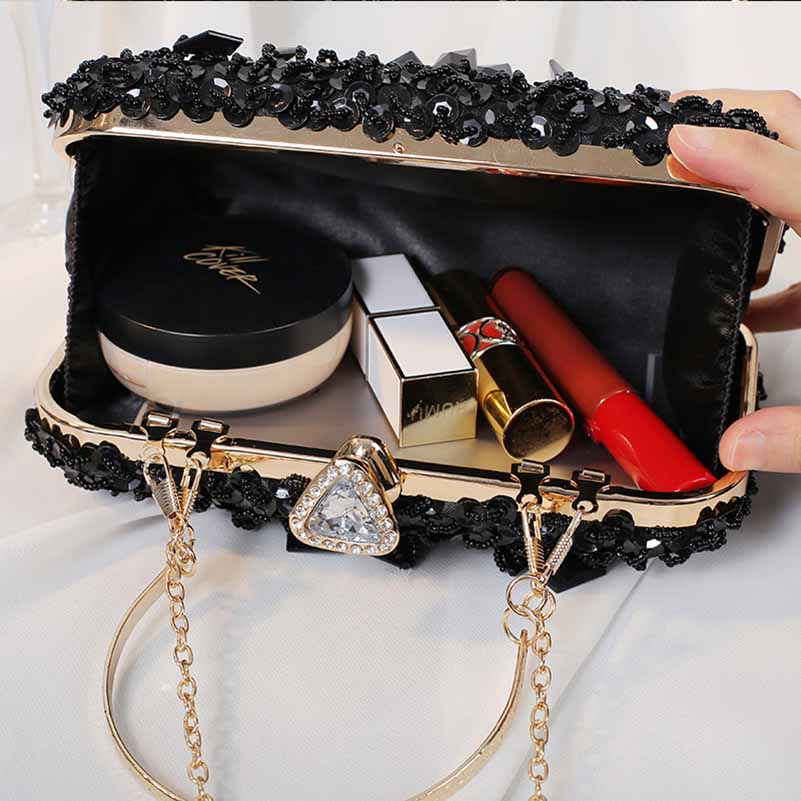 Beaded Evening Clutch Purse – Wedding Party Prom Ball Handbag with Buckle Closure