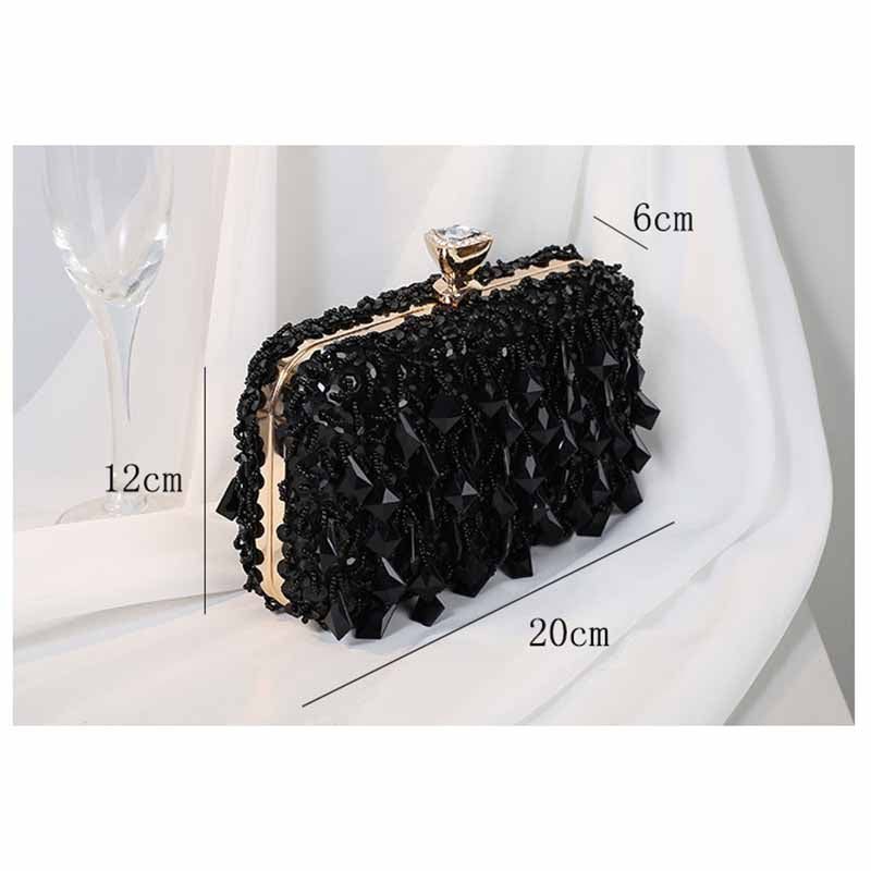 Beaded Evening Clutch Purse – Wedding Party Prom Ball Handbag with Buckle Closure