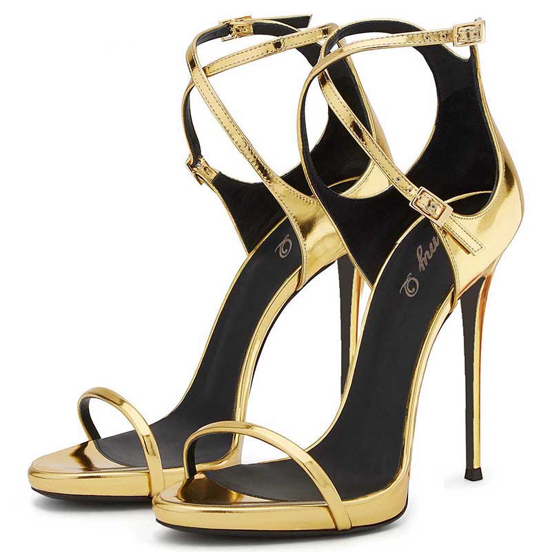 Gold Cross Buckle High Heel Sandals | Women’s Dress Shoes