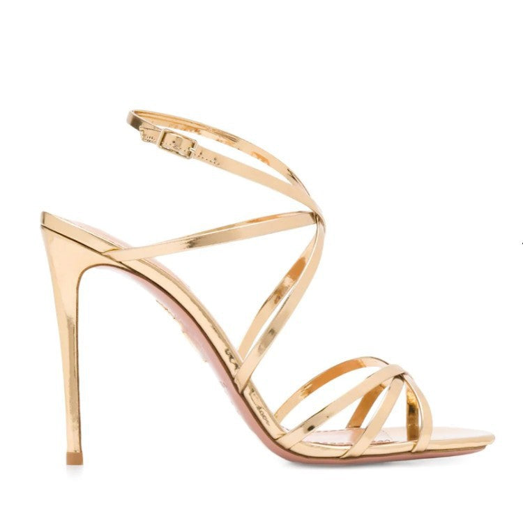 Womens Gold Strappy Heeled Sandals