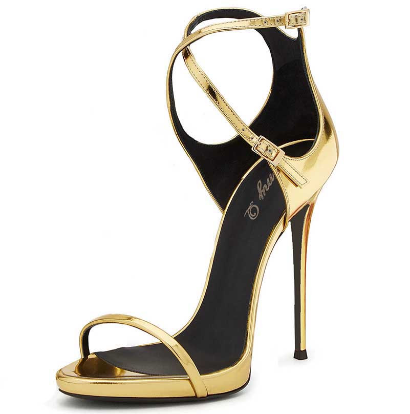 Gold Cross Buckle High Heel Sandals | Women’s Dress Shoes