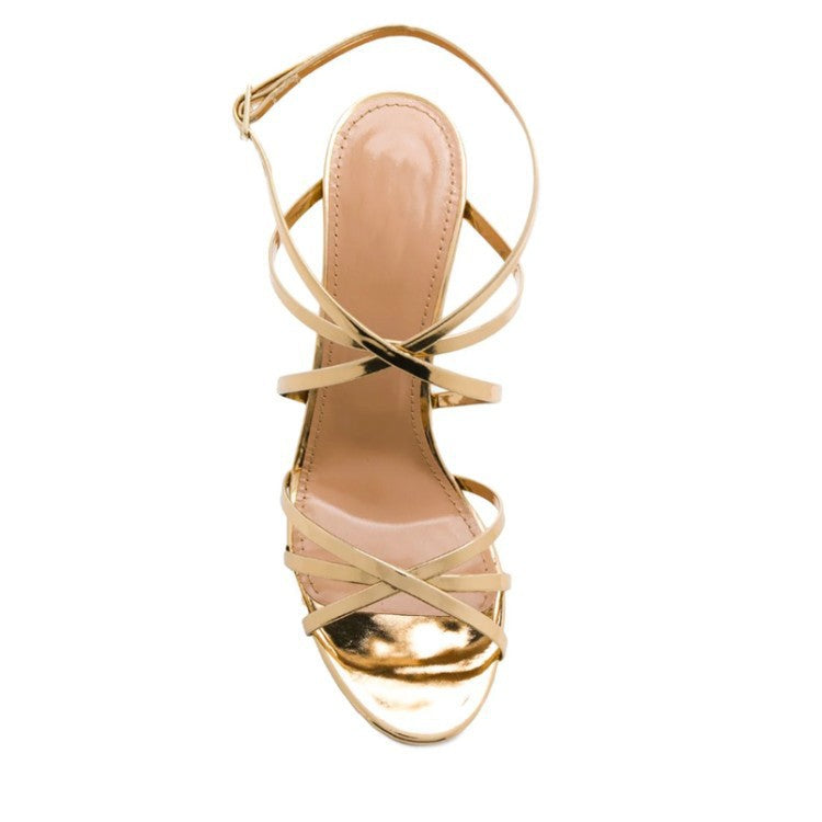 Womens Gold Strappy Heeled Sandals