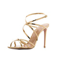 Womens Gold Strappy Heeled Sandals