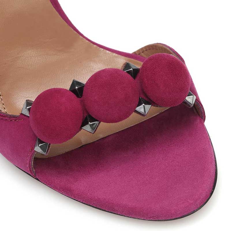 Women Open Toe High Heels Fuchsia Stiletto Studded Pumps