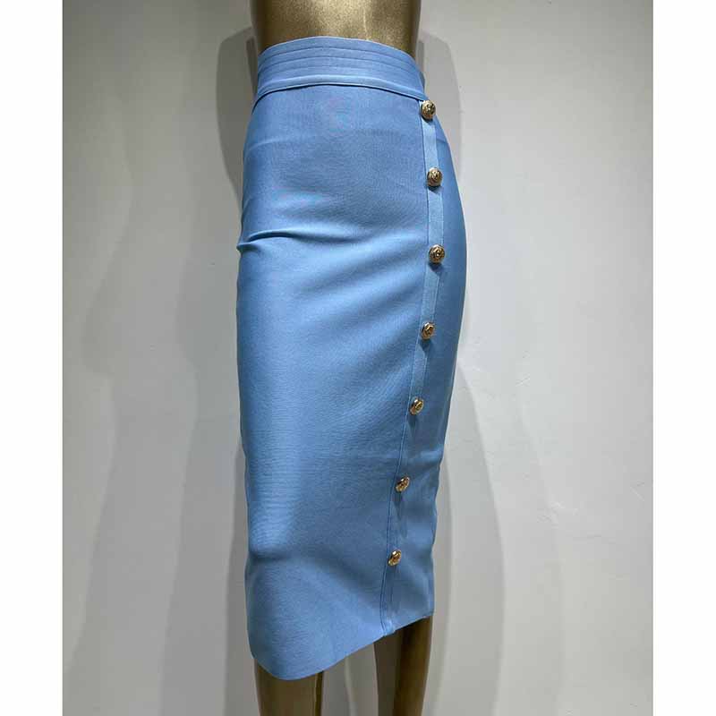 Women's Bodycon Knitted Pencil Skirts Elastic Split High Waisted Midi Skirt
