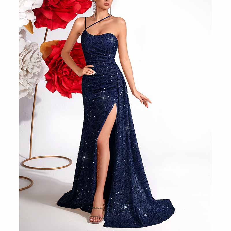 Spaghetti Strap Sequin Gown | High Split Maxi Dress for Party