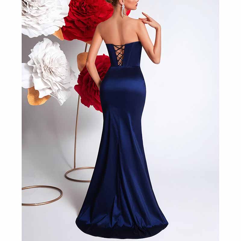 Corset Prom Dress | Sweetheart Split Formal Gown Navy Blue