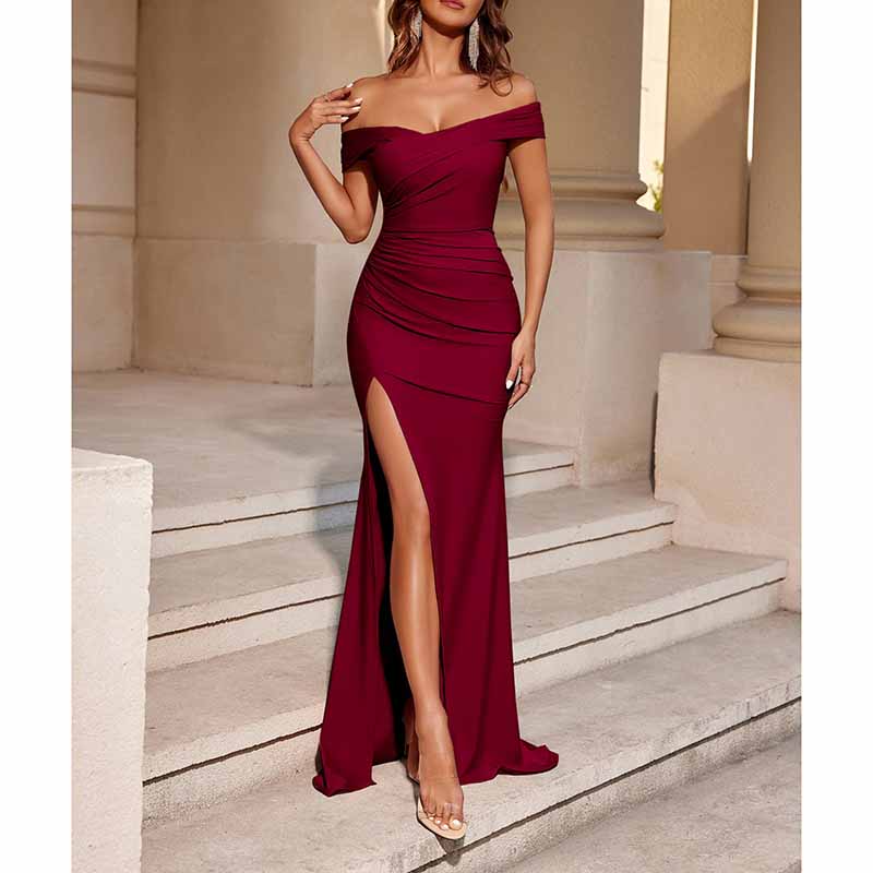 Off Shoulder High Split Evening Dress | Long Gown for Events