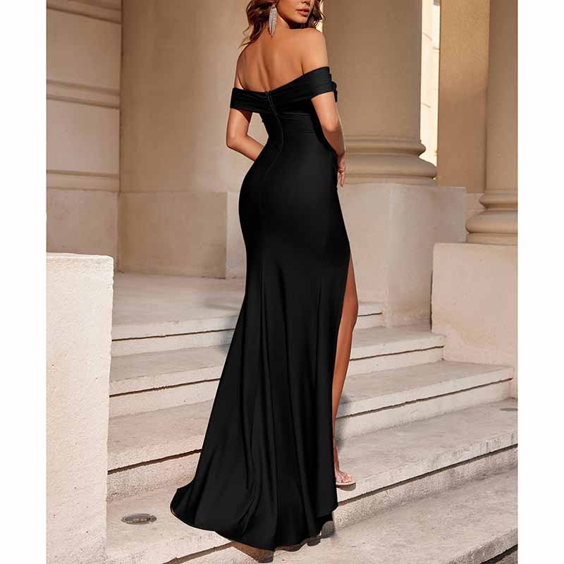 Off Shoulder High Split Evening Dress | Long Gown for Events