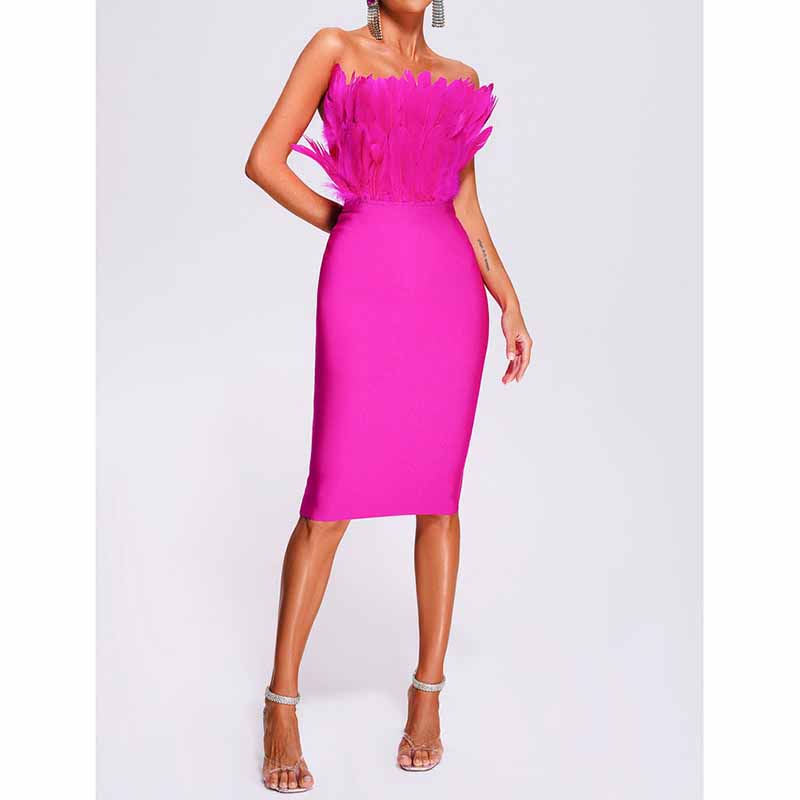 Off The Shoulder Body-con Dress Feathered Bandage Cocktail Dress