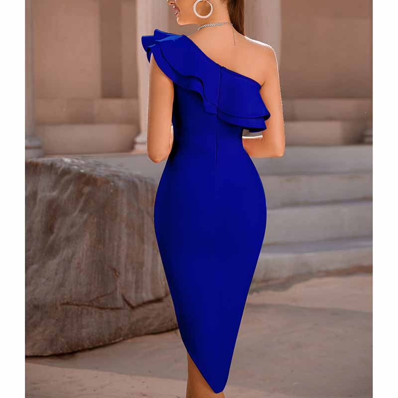 One Shoulder Bodycon Dress | Ruffled Edge Evening Party Dress