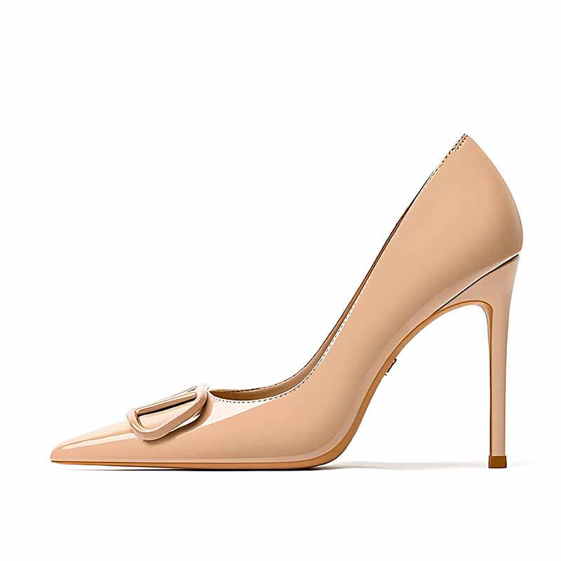 Buckle Pointed Toe Patent Leather Stiletto Heels for Weddings & Banquets