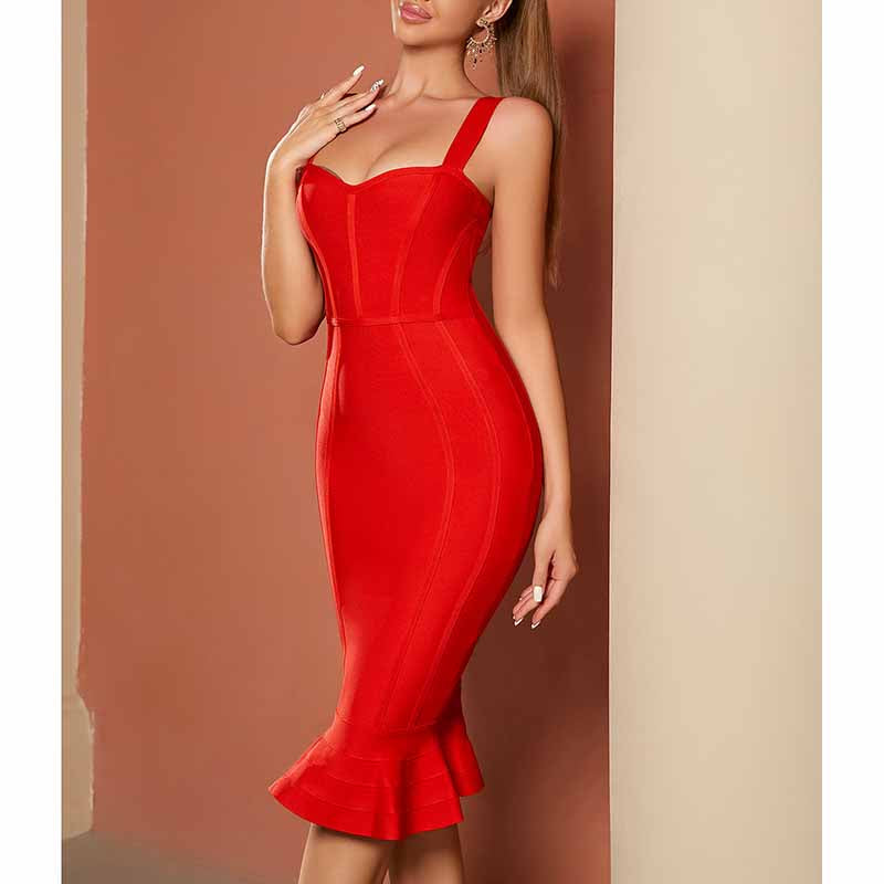 Red Spaghetti Strap Dress | Bodycon Mermaid Cocktail Gown