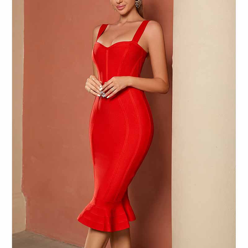 Red Spaghetti Strap Dress | Bodycon Mermaid Cocktail Gown