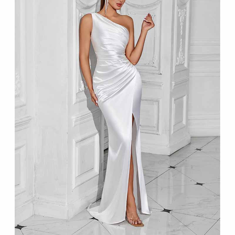 Mermaid One Shoulder Satin Dress | Long Split Prom Gown