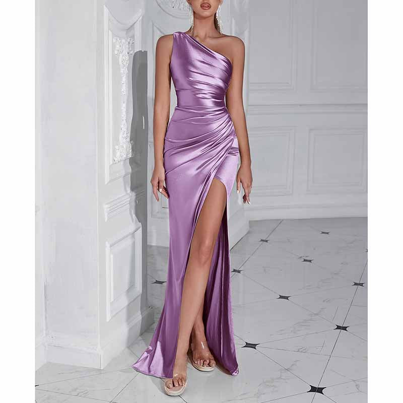 Mermaid One Shoulder Satin Dress | Long Split Prom Gown