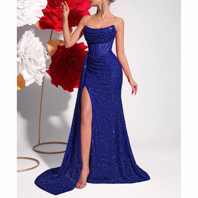 Sparkling Sequin Corset Dress | Long Split Prom Evening Gown