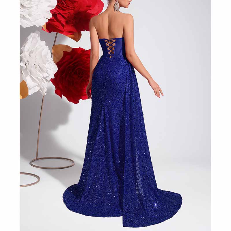 Sparkling Sequin Corset Dress | Long Split Prom Evening Gown