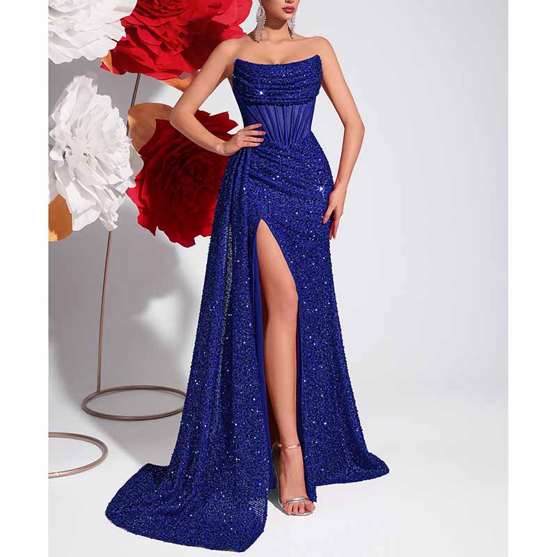 Sparkling Sequin Corset Dress | Long Split Prom Evening Gown