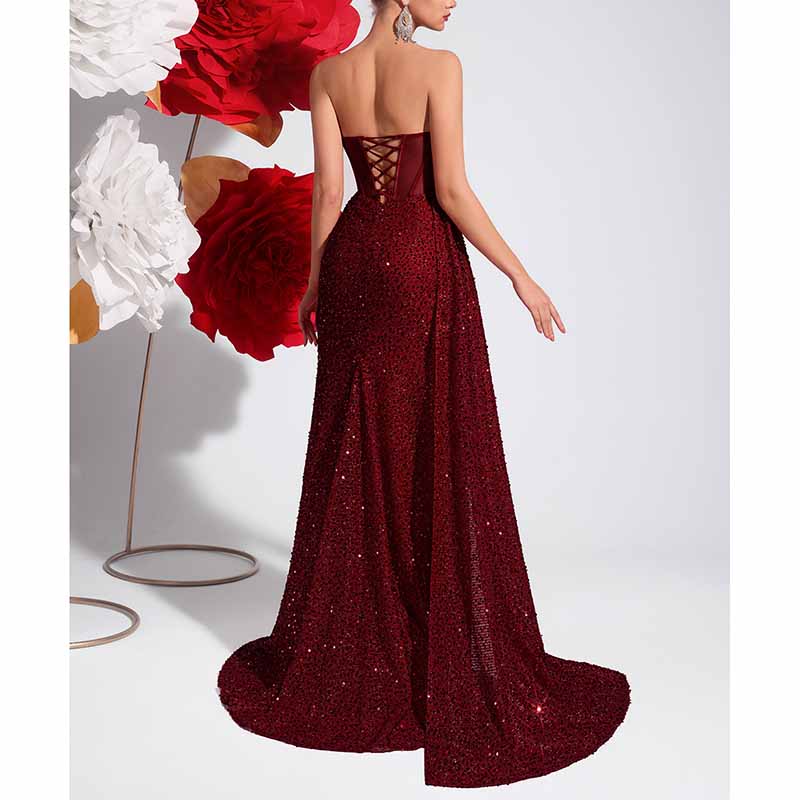Sparkling Sequin Corset Dress | Long Split Prom Evening Gown