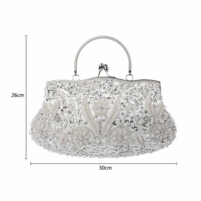 Vintage Beaded Evening Clutch Bag – Wedding Party Handbag with Buckle Closure