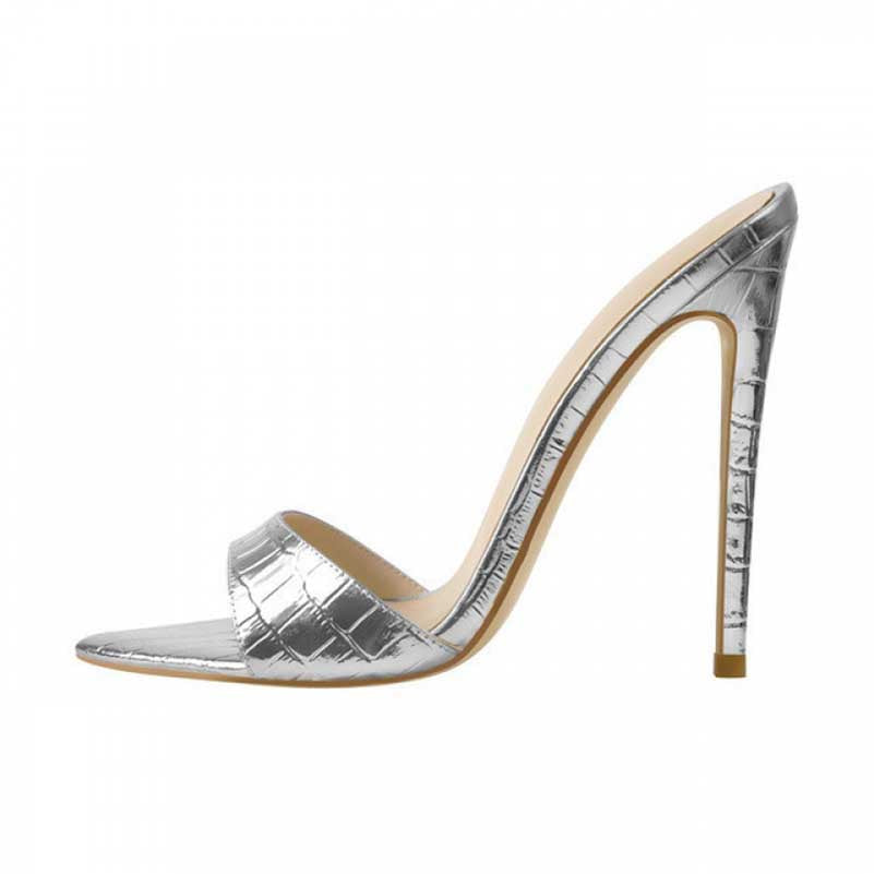 Patent Leather Peep Toe Slip On High Heeled Sandals