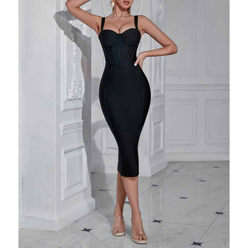Spaghetti Strap Bandage Dress | Midi Clubwear Dress for Women