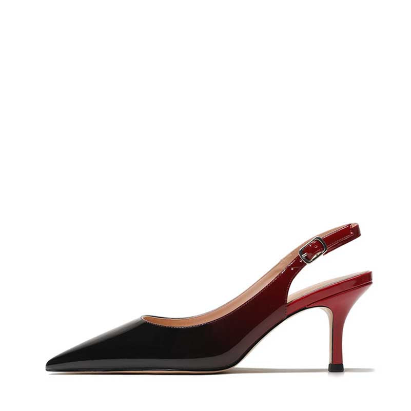 Women's Patent Leather Slingback Heels - Elegant Classic Color Low Heel Style