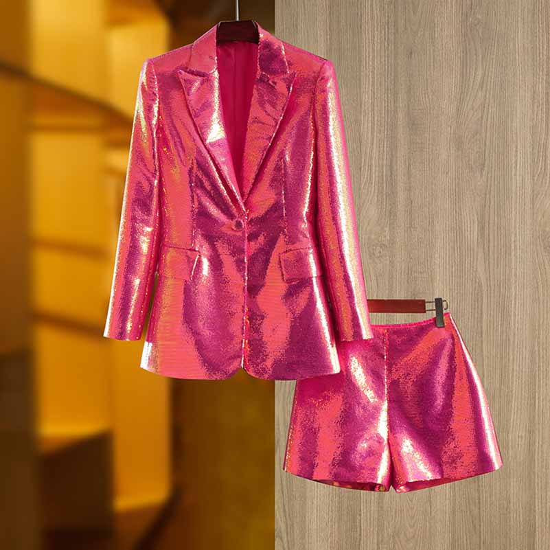 Long Sleeve BLING BLING Shorts Suit Blazer and Shorts Suit Sparkly Two Piece Suit