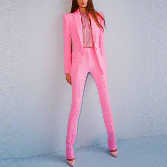 Pink Two Piece Pantsuit Single Button Business Set Formal Suit