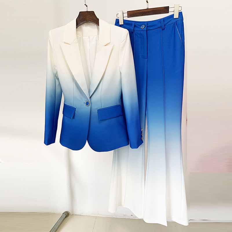Gradient Pantsuit Blazer Mid-High Rise Flare Trousers Suit Pants Suit