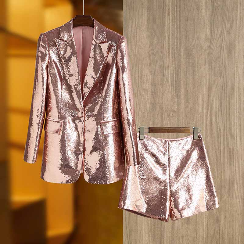 Long Sleeve BLING BLING Shorts Suit Blazer and Shorts Suit Sparkly Two Piece Suit
